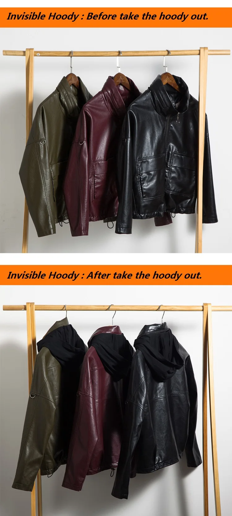 Neviditeľné Hoodie Faux kožené ženy krátke bundy kabát 2017 jeseň nové príležitostné PU kožené veľké vrecko príčinné Kožená bunda žena