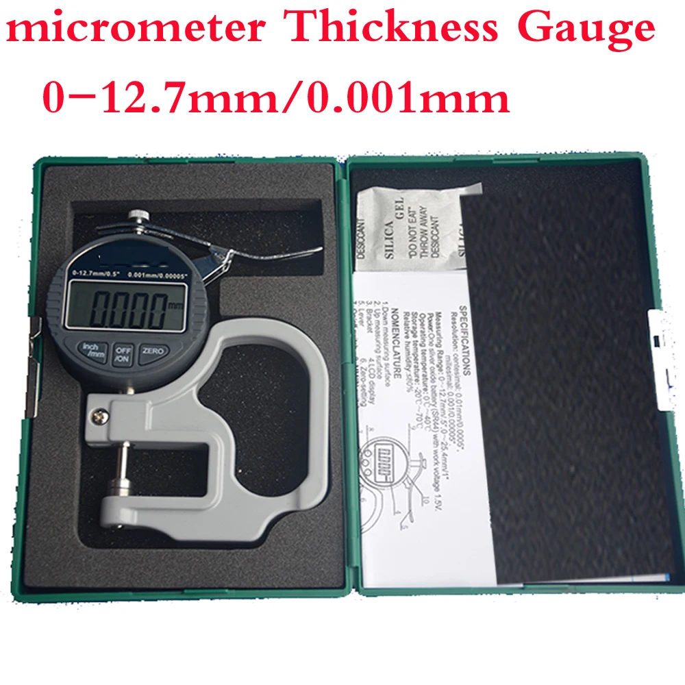 Nové vysoko precízny digitálny mikrometer presnosť Hrúbky Rozchod 0-12.7 mm / 0.001 mm kniha/film/látka /pásky hrúbka merania