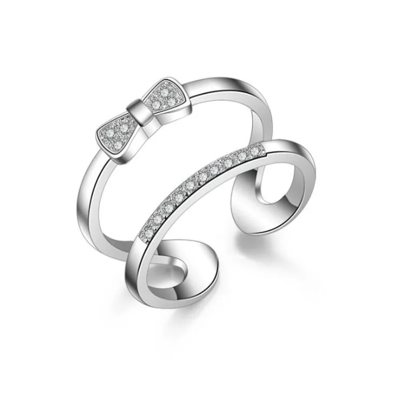 Nový Príchod Luky Dvojité 925 Sterling Silver Šperky, Módne Jednoduché Nastaviteľné Osobnosti Crystal Žena Otvorenie Krúžky SR310