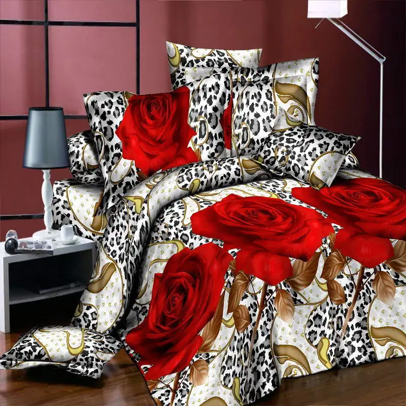 Nový Štýl Biely Červený Kvet 3D posteľná bielizeň Nastaviť Perinu Posteľ List obliečka na Vankúš Posteľná bielizeň Paplóny Kryt Kráľovná Č Deka