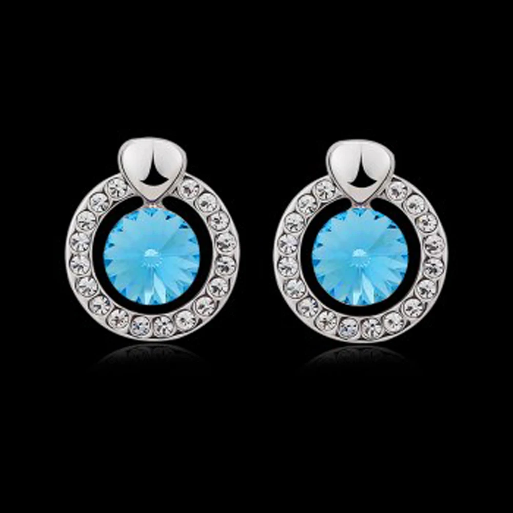 Okrúhle Modré Rakúskeho kryštálu 925 Sterling Silver náušnice Stud náušnice pre dospievajúce dievčatá módne šperky E2084