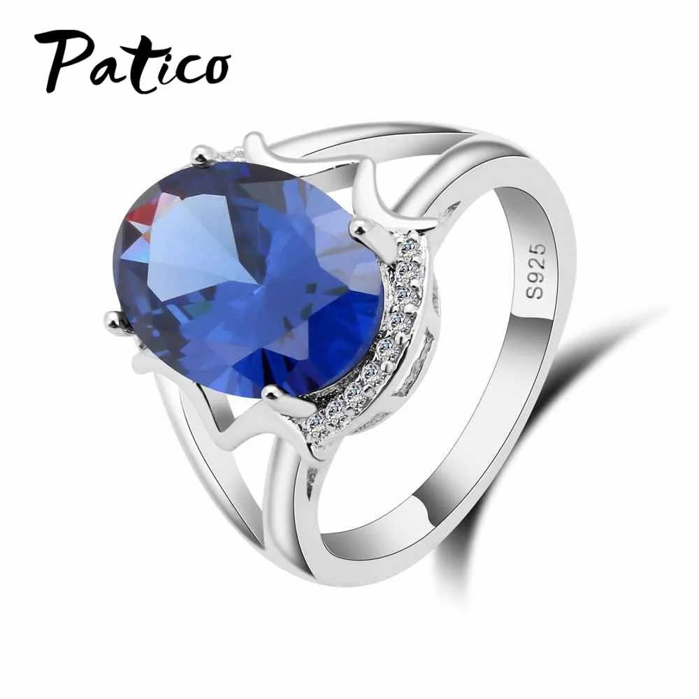 PATICO Jednoduché Zásnubné Prstene Pre Svadobné 925 Sterling Silver Ring Muži Ženy Modrá CZ Rakúskeho Kryštálu Šperky Drop Shipping