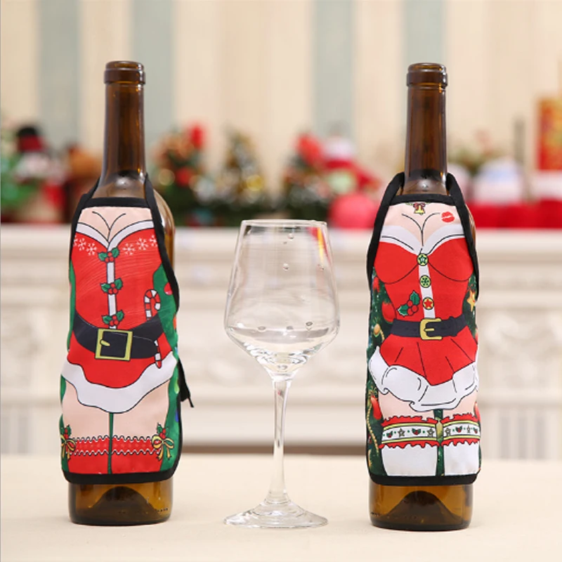 Populárne Vianočné Fľaša Vína Zástera Kryt Zabaliť Vianočné Večeru Stôl Dekorácie Činnosti Dekorácie