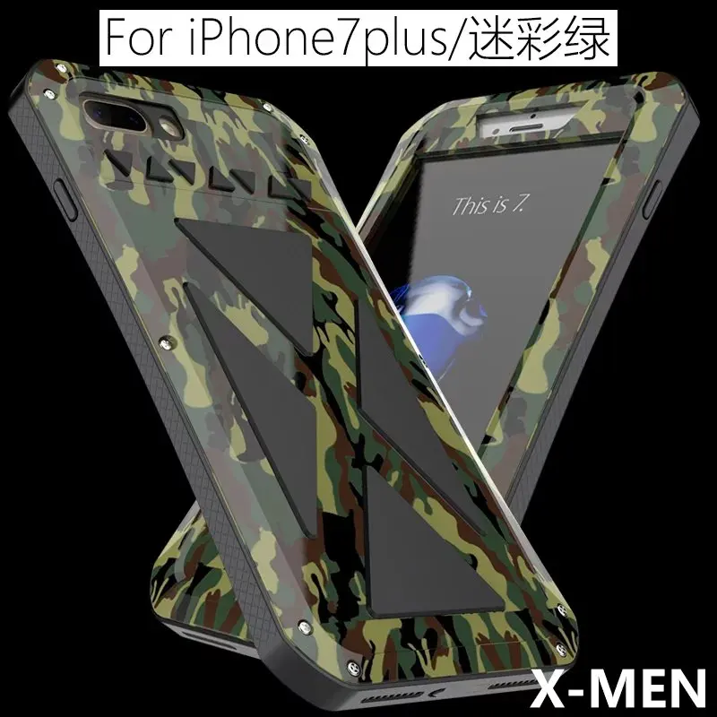 R-LEN Skutočný Nepremokavé Shockproof X-men Gorilla Glass Kovové puzdro pre Apple Iphone 7 8 Plus 7plus Silikónové Hliníkový Kryt Plášťa