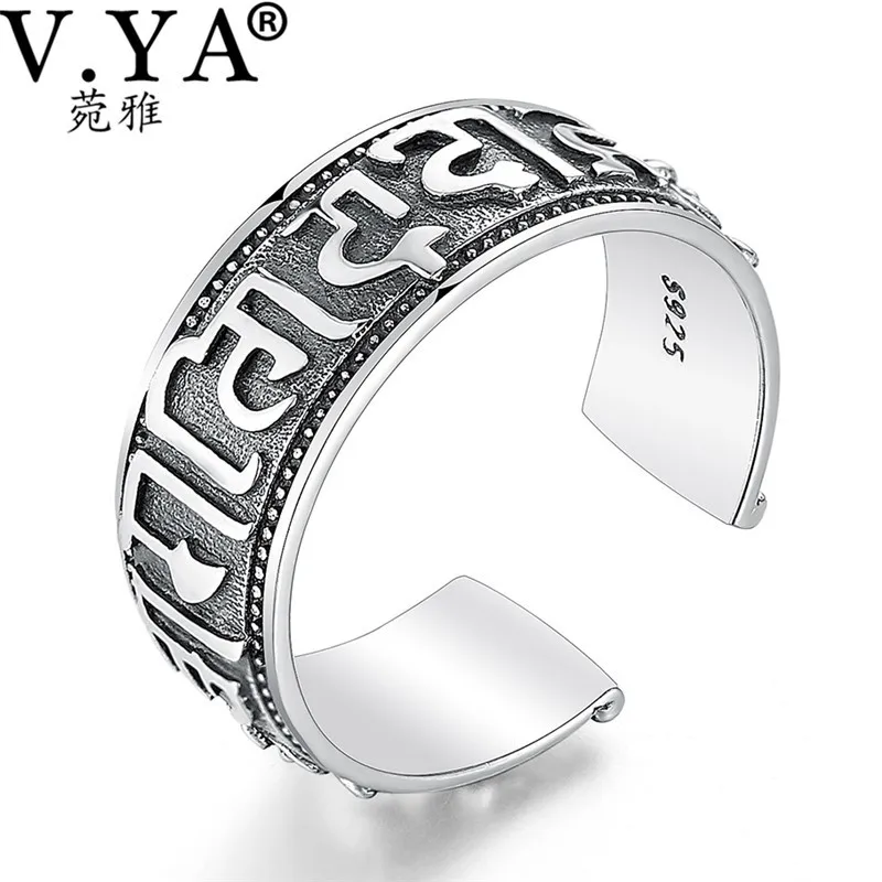 Reálne Čistý 925 Sterling Silver Ring šiesty mantra Krúžok Šťastie Otvorenie Prstene pre Mužov, Ženy, Jemné Šperky doprava zadarmo HYR02