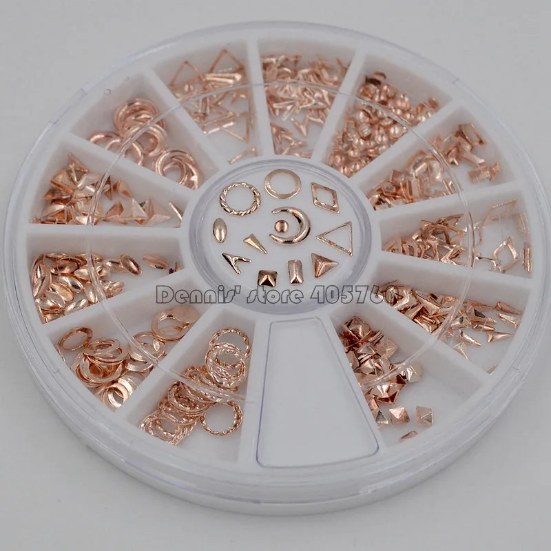 Rose Gold Kovové Mix, Multi-tvarované Klincami Rám Zliatiny Nail Art Drahokamy Dekorácie Kamienkami Kolesa DIY Tipy