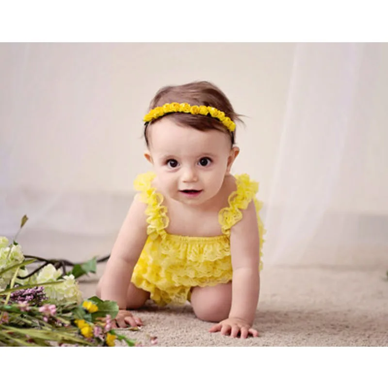 Roztomilý Dievčatá Oblečenie Baby Žltá Čipky Remienky Batoľa Detská Kombinézach Prehrabať Romper Detská Narodeninová Párty Oblečenie