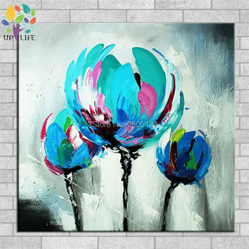 Ručne vyrobené podpora bloom modré Kvety plátno na maľovanie Abstraktné modrá tulipán olejomaľba na plátne krajiny Domova