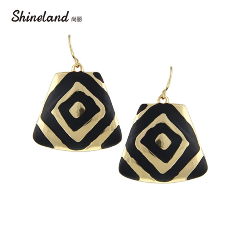 Shineland Luxusné Módne Zlatá/Strieborná Farba 2018 Ženy, Príslušenstvo Čierny Smalt Vyhlásenie Drop Náušnice Rock Šperky D34049