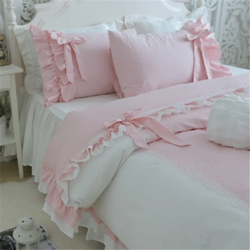 Sladká mladá dáma posteľná bielizeň nastaviť elegantné luk prehrabať čipky perinu svadobné dekoračné obliečky princess posteľ list posteľná bielizeň kryt