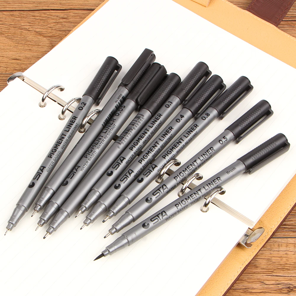 Sta rôznych tip veľkosti marker pero, Čierny pigment fólie na báze Vody pre kreslenie rukou supplie kancelárske potreby