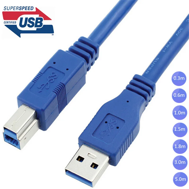 SuperSpeed USB 3.0 Typ A Samec B Samec Kábel v Modrej 30 cm/0,3 m 60 cm/0,6 m 100 cm/1m 150 cm/1,5 m