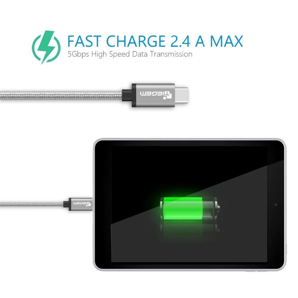 TIEGEM USB 3.1 Typ C Káblové vysokorýchlostné USB 3.0 Kábel Kábel pre MacBook pre Xiao 4s 5 letv Samsung s8 Typ-c pre Nexus 5X 6P
