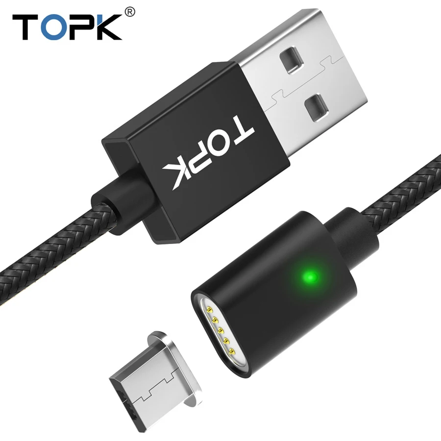 TOPK FLine1 Magnetických Mikro USB Kábla Indikátor LED Inovované Nylon Pletená Synchronizáciu Údajov USB Nabíjací Kábel pre Micro USB Port