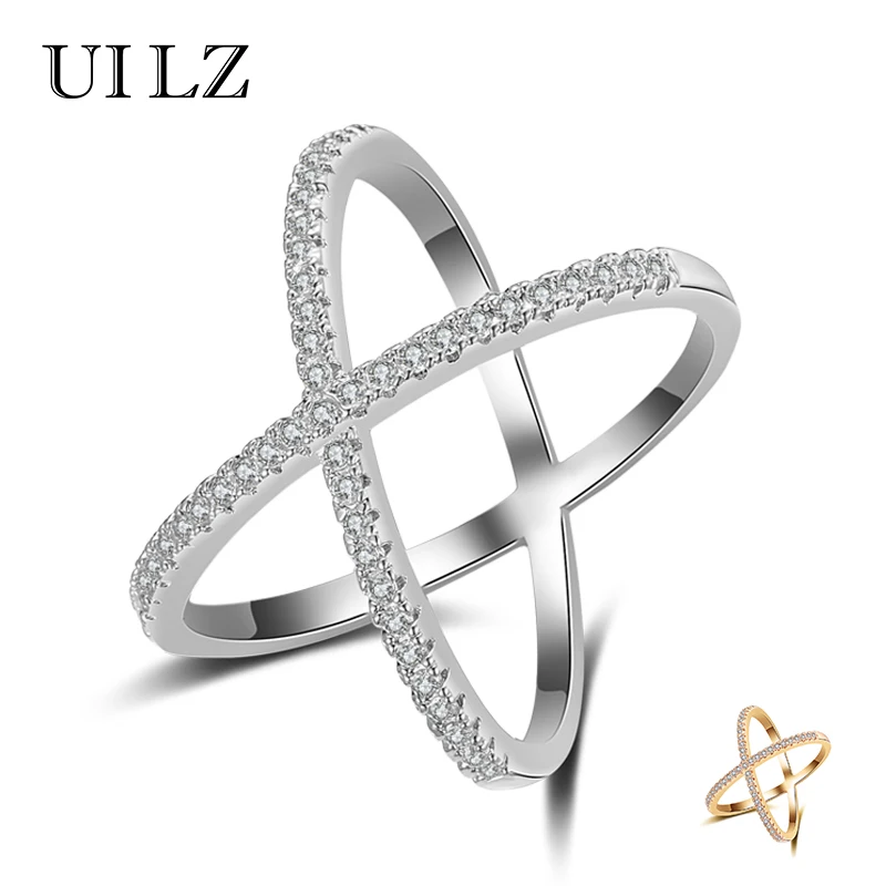 UILZ Luxusné Cubic Zirconia Micro Spevnené X Tvar Prst Krúžky Módne Veľké Krištáľovo Kríž Prstene Pre Ženy Strany Šperky UR178