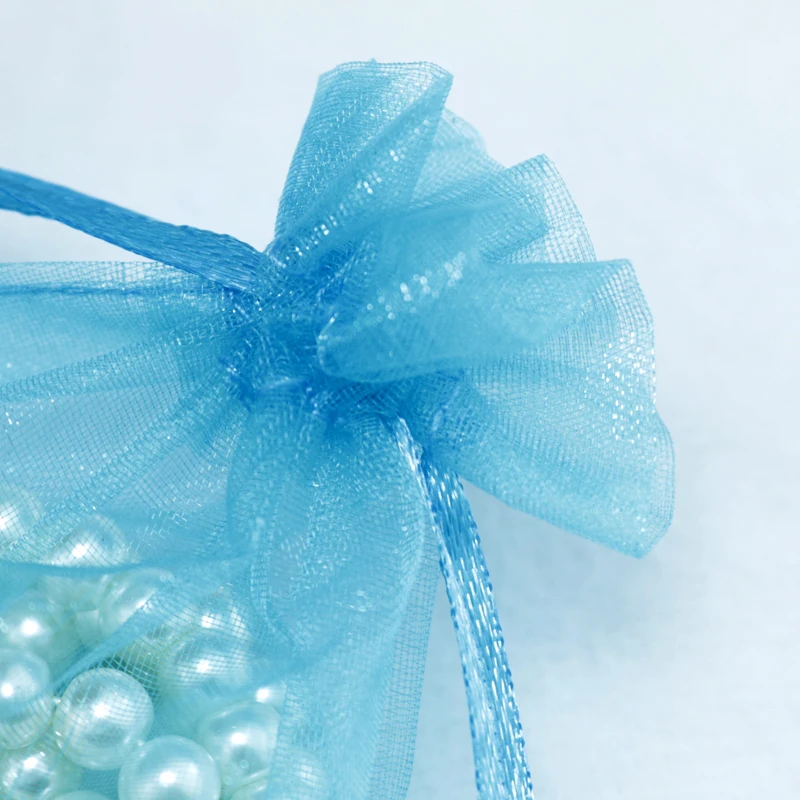 Veľkoobchod 100ks 7x9cm Drawable jazere sa modrá farba Malé Organza Tašky Svadobné Vianočný Darček Taška Šperky, Obaly, Tašky, Vrecia