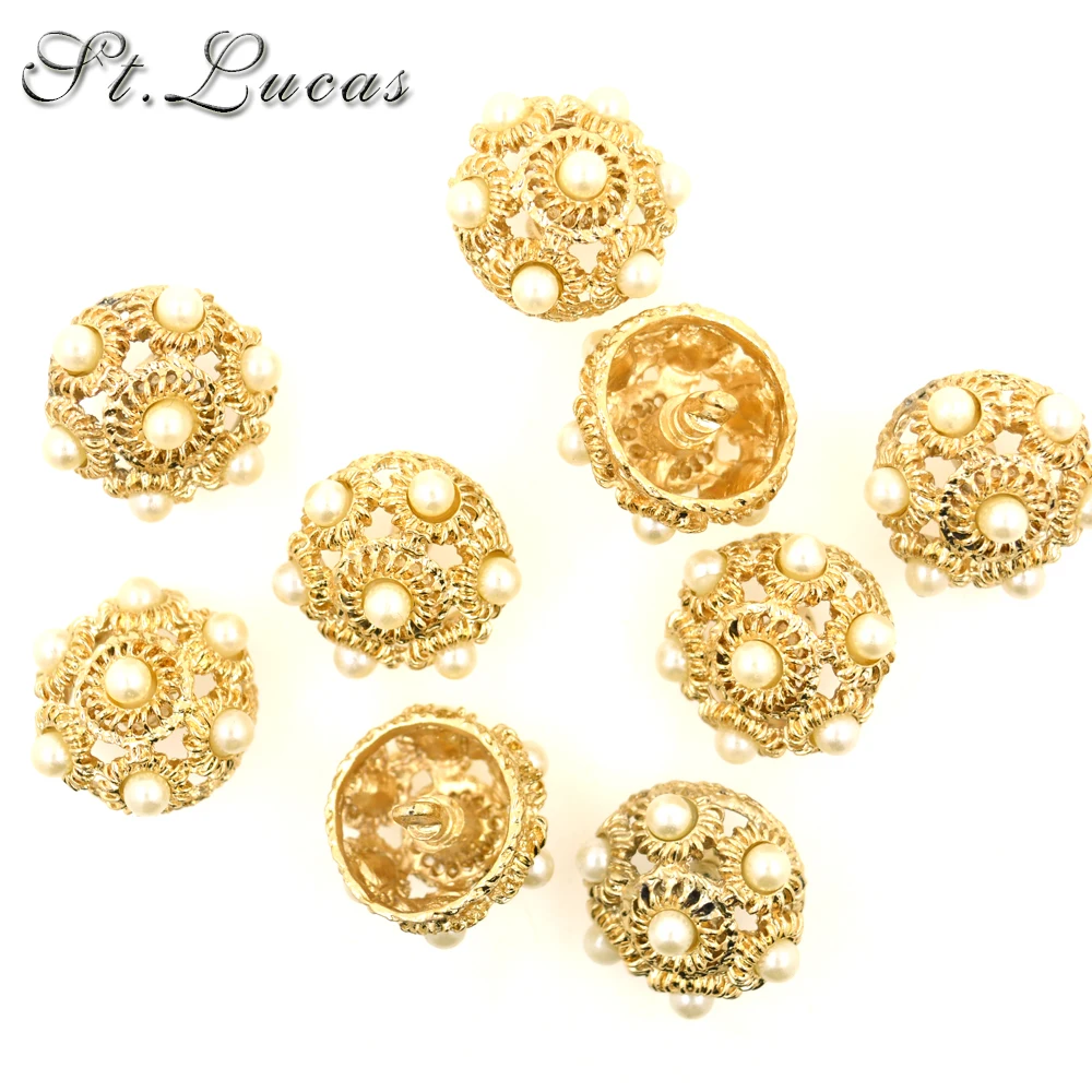 Veľkoobchod 20pcs/veľa kvalitných nové módne dekoratívne tlačidlá pearl koruny zlato tlačidlá pre ženy noriek kabát overcot príslušenstvo