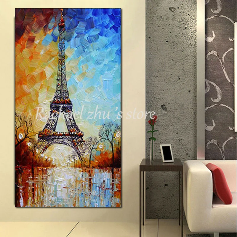 Veľké Ručne Maľované Paletu Nôž Eiffelova Veža Olejomaľba Na Plátne Abstraktné Veža Wall Art Obrázky Pre Obývacia Izba Domova