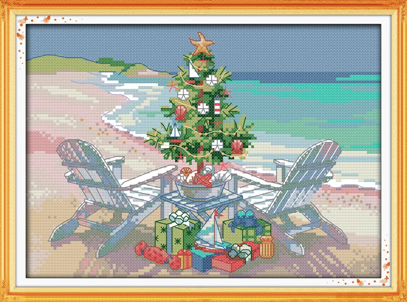 Vianočný stromček prímorské dekor maľovanie počíta tlač na plátno DMC 14CT 11CT Čínsky Cross Stitch Vyšívanie Súpravy súpravy na Vyšívanie