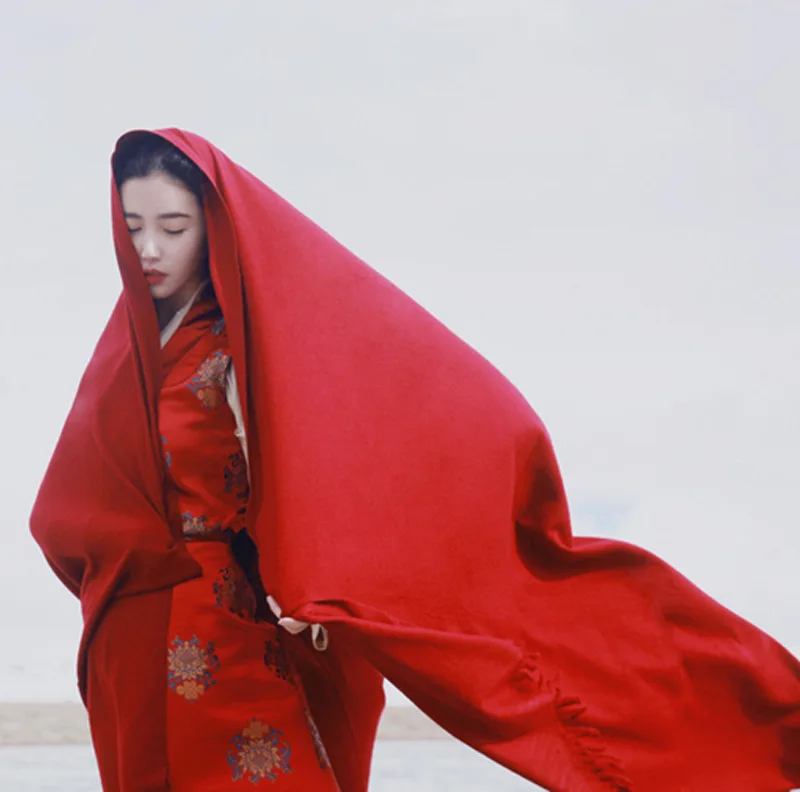 VOHIO Červená Ženy Šatku 250 cm Dĺžka Foulard Národnej Vietor Čínske Červené Nadrozmerné Šatku Baotoul Foulard Femme, klimatizácia, Šatka