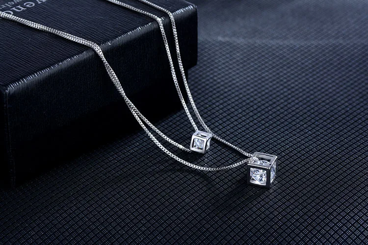 Vysoko kvalitné módne lesklé štvorcový zirkón 925 sterling silver dámy'pendant náhrdelníky ženy poľa reťazca svadobný dar drop shipping