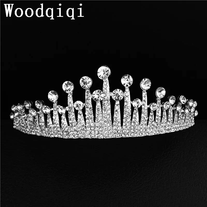 Woodqiqi ženy Tiara Kráľovná Vlasy ornament striebro-tón šperky hairband náušnice Svadobné Svadobné Príslušenstvo Darček