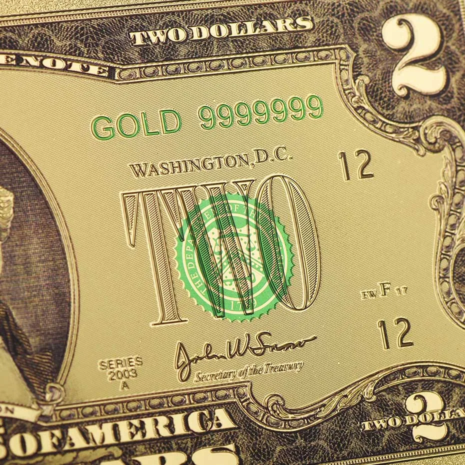 WR USD 2 Pozlátené Bankoviek Domova Zberateľskú Farebné Papierové Peniaze USA Falošné Peniaze Kvality Zlato, Bankovky na Zber