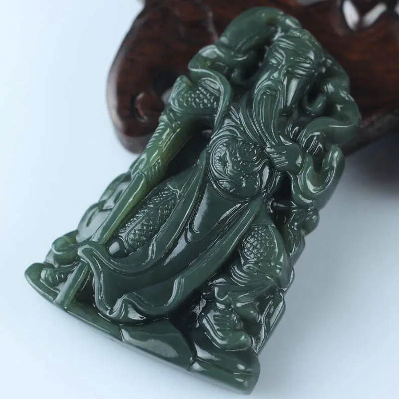 Xin Yu Yuan Prírodné Hetian Rezbárstvo Guan Gong Amulet Jade Prívesok