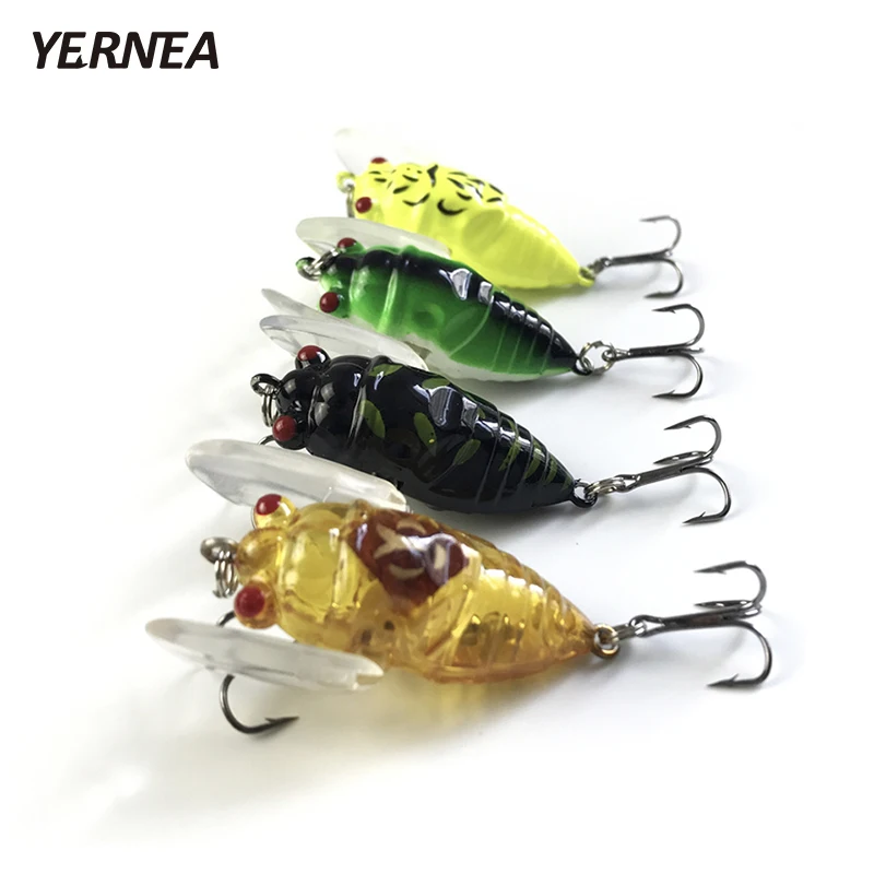 Yernea 4pcs/Veľa 4 Farby Rybárske Nástrahy Hmyz Cikád Bionic Cesty, Prístavy, Rybárske Náčinie, 3D Oči Wobblers Umelé Návnady