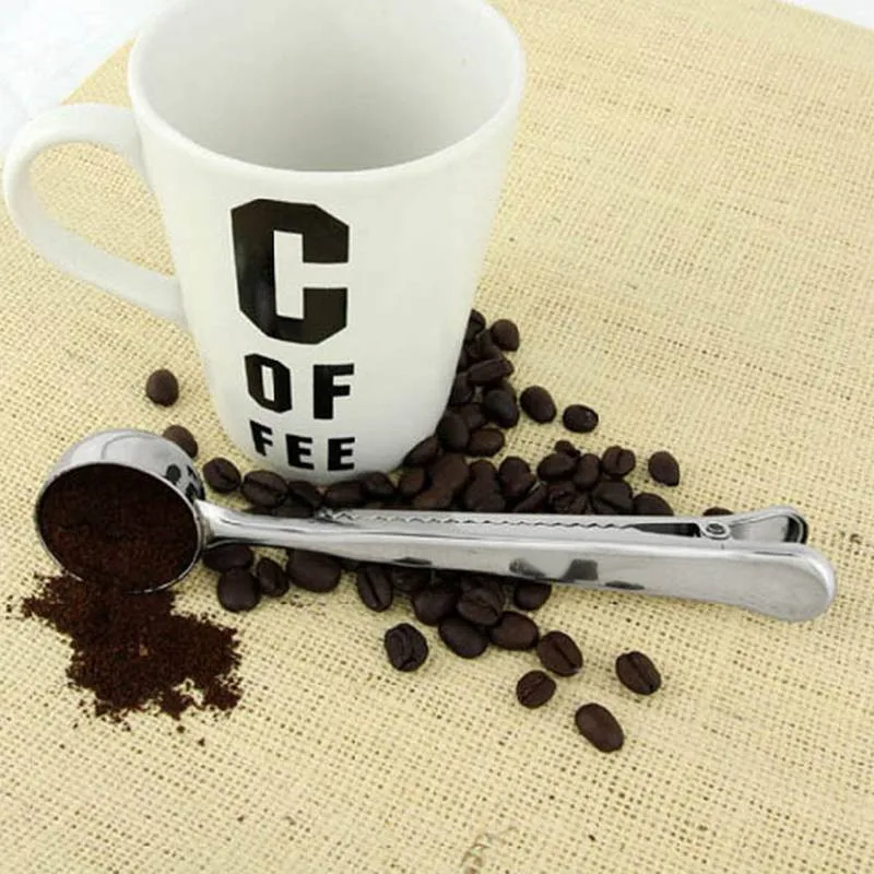 Z nehrdzavejúcej Ocele Kávy Lopatka s Bag Klip Tesnenie Mletá Káva odmernú Lyžičku Lopatka Striebro