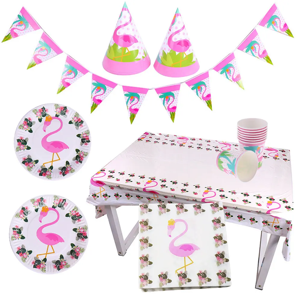 ZLJQ Flamingo Vlajka Garland Slamy Fóliové Balóniky Cupcake Mulčovače, Svadby, Narodeniny, Party Dekorácie, Havajské Pool Party Dodávky