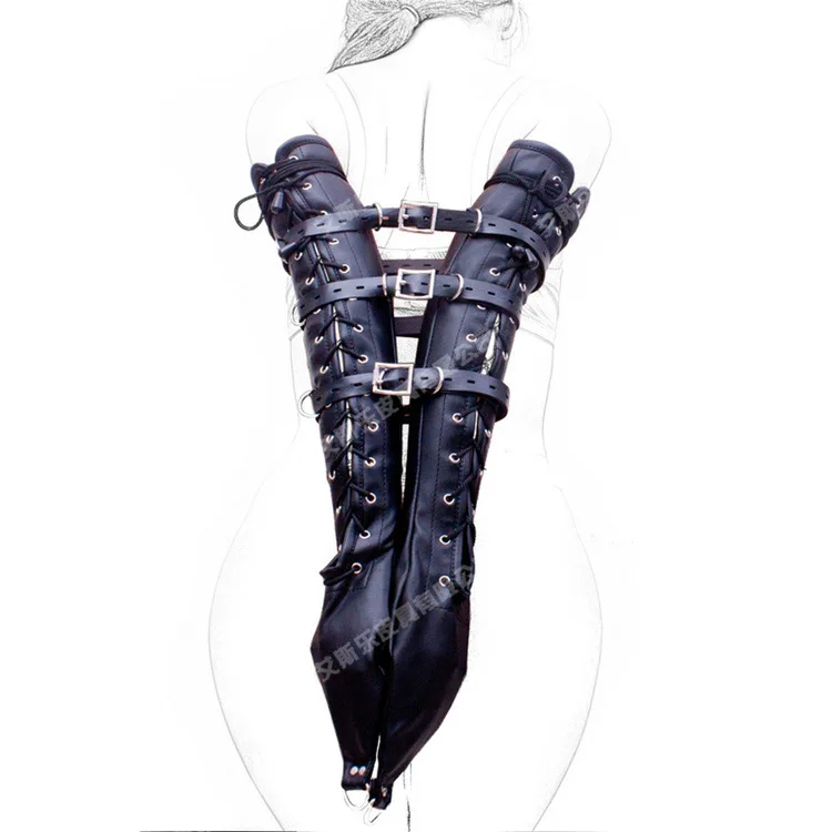 čierne kožené bondage popruhy belt strane dlhé rameno manžety obmedzenia tašky bdsm, fetiš slave mučenia erotické hry produkty pre ženy