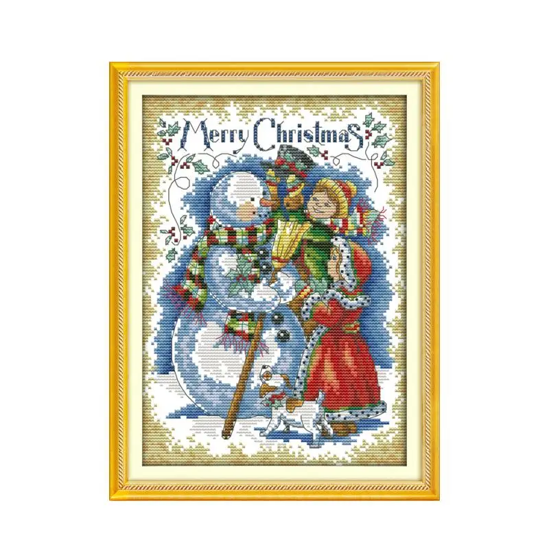 Šťastné a veselé Vianoce, Zimné Snehuliak a Dievčatko Ručné DIY 11CT 14CT Vyšívané Steh Embellishment Veselé Vianoce