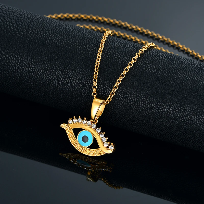Ženy a Muži Kúzlo Cubic Zirconia Zlým Okom Prívesok Náhrdelník Modrá turecký Amulet Šperky