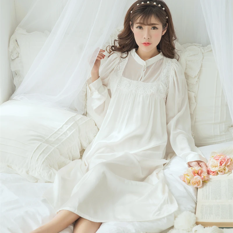 Ženy Nightgown Hodváb Sleepwear Vintage Nightgown Elegantné Dámske Šaty z Hodvábu saténové Šaty Vysoko kvalitné textílie