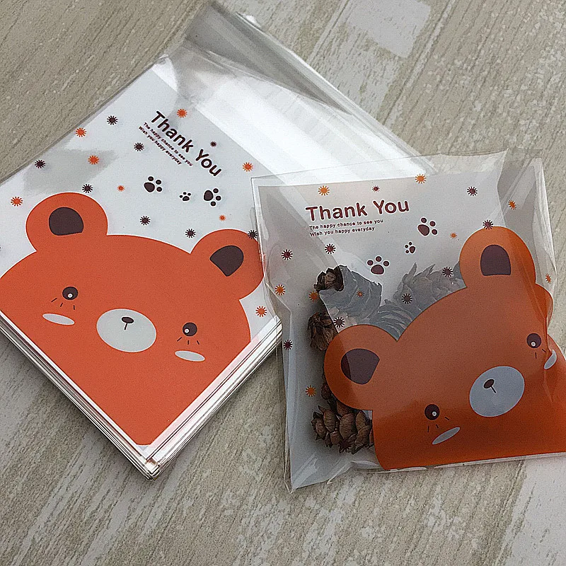 10 cm*10 cm 50Pcs Orange Medveď Cookie Samolepiace Plastové obaly Tašky Biscuit Cupcake Pečené Jedlo Package Tašky