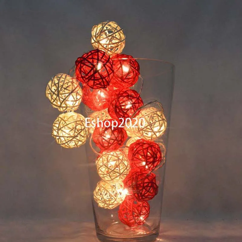 10m Sepak Takraw Ratan LED Reťazec Svetlá Vence Na Narodeniny Zapojenie Svadobné, Vianočné Dekorácie Červená/Biela Guľa