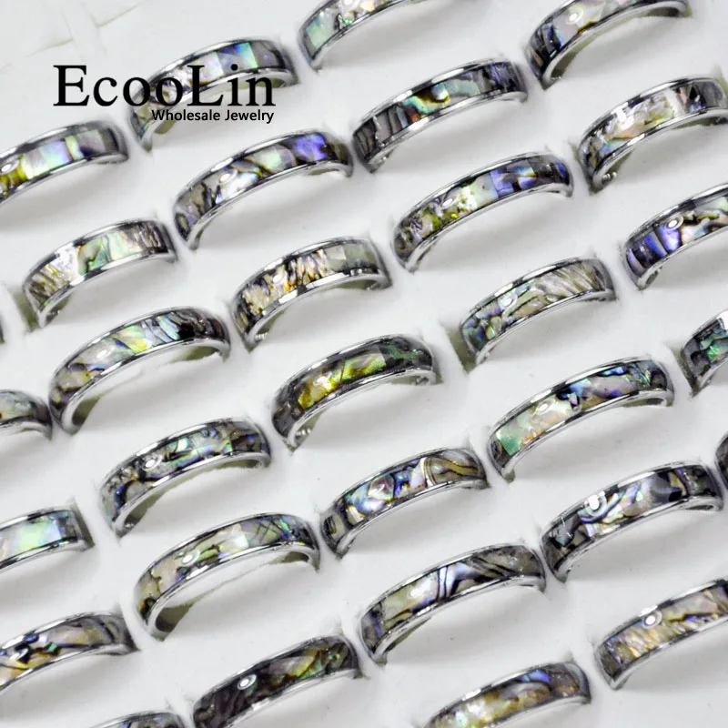 10Pcs EcooLin Značky Módnych Prírodné Kôrovce Abalone Shell 316L Nerezovej Ocele, Prstene Pre Ženy Šperky Veľa Väčšinu LR4029