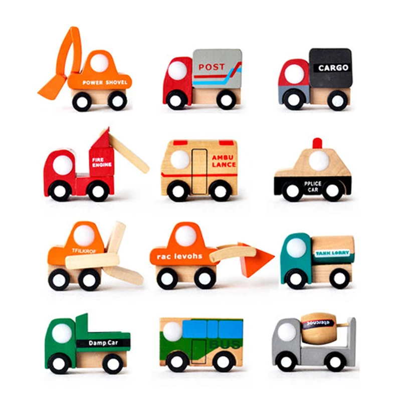 12pcs drevené kreatívne hračky pre deti mini auto Inžinierstva vozidlá mestských vozidiel modelu Auta