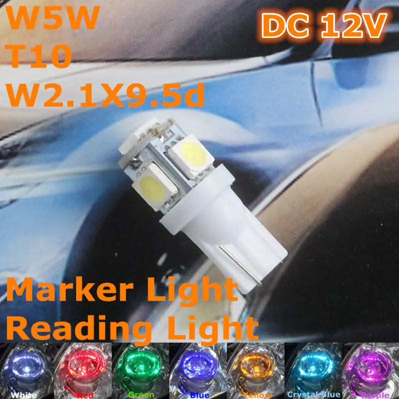12V LED Auto Žiarovky Lampy 1Pair T10(5*5050 SMD Žiarovka) W5W W2.1X9.5d pre Signál Top Čítanie Šírka Parkovacie Svetlo