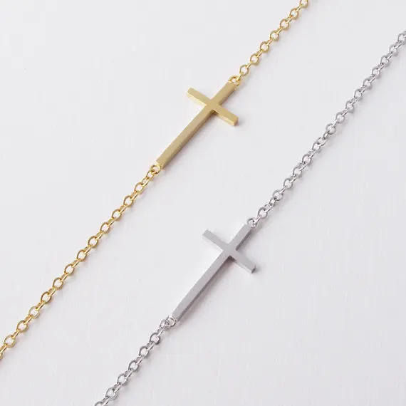 1PCS Módne Horizontálne Bokom Kríž Náramok Jednoduché Drobné Malé Kríž Náramok v Pohode Viera Kresťanského Kríža Náramky