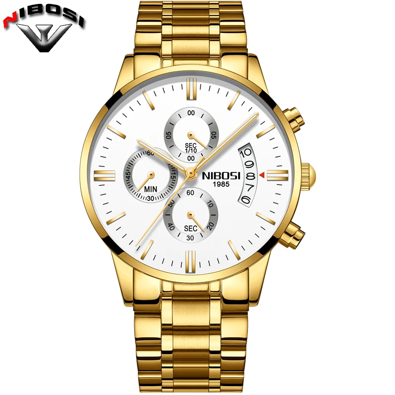 2018 NIBOSI Zlato Quartz Hodinky Top Značky Luxusné Muži Hodinky Módne Muž náramkové hodinky z Nerezovej Ocele Relogio Masculino Saatler