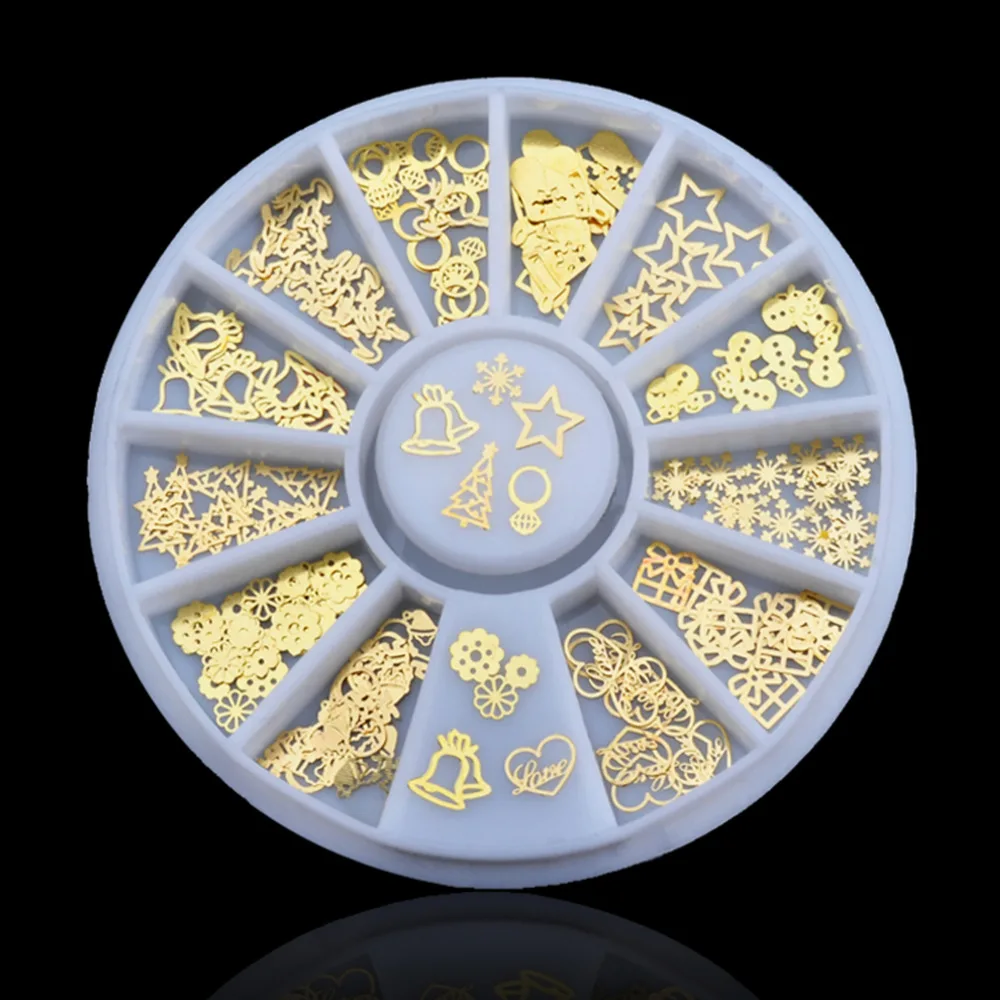 240 ks Nail Art, 3D Zmiešané Dizajn Gold Kovový Plátok Kolesa Tipy Dekorácie-Nálepky Na False na Nechty, UV Gel Nechty Vylúčiť Lepidlo