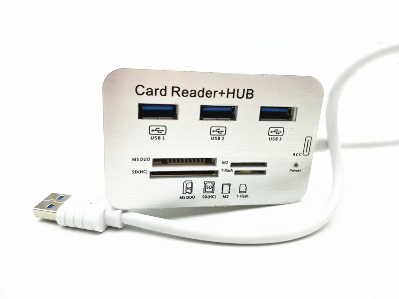 3 Port Hliníková USB 3.0 Hub MS SD, M2, TF Multi-In-1 Čítačka Pamäťových Kariet Adaptér