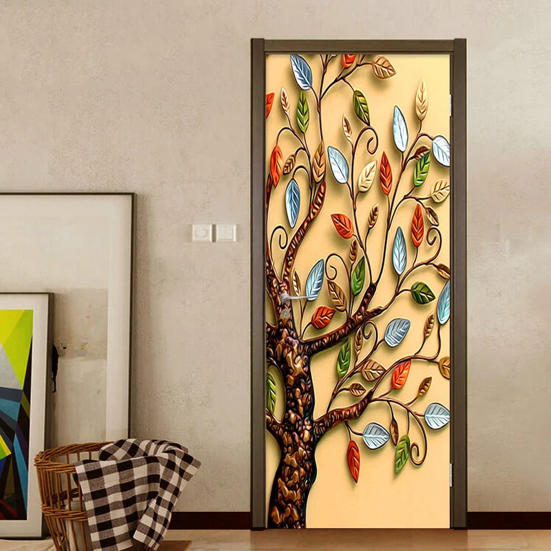 3D Stereo Úľavu Farebné Strom Foto nástennú maľbu PVC Samolepiace Vodotesná, Dvere, Tapety, Nálepky Obývacia Izba Štúdia Art Decor
