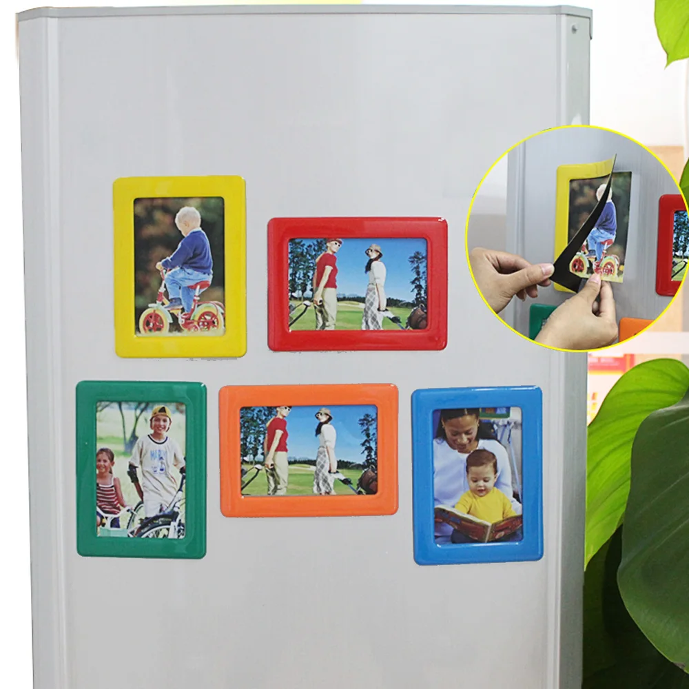 5 ks Magnetické Multicolor Fotografie Rámy 4 x 6inches Obdĺžnik Obrázky Držiak pre Chladnička Dekorácie, Doplnky DIY Darček