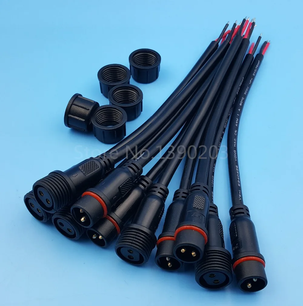 5Pairs Black Nepremokavé 2Pin 18AWG/0,75 mm 20 cm Kábel, Drôt Konektor Pre LED Pásky OD 6mm