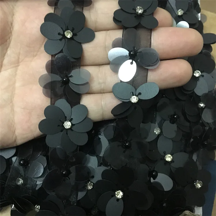 5Yards/Veľa 2cm Čierny Biely Kvet Flitrami Organza Korálkové Čipkou Trim HOBBY Ručné Oblečenie Príslušenstvo Čipky Golier Textílie