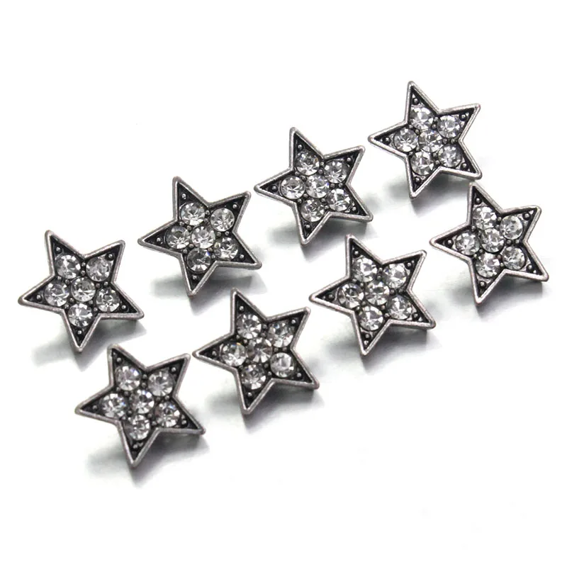6 Farieb 10pcs/veľa Crystal Päť-špicaté hviezdy 12mm Kovové Zaskočí Tlačidlo Pre Žien Náramok Metal Snap Náušnice Šperky