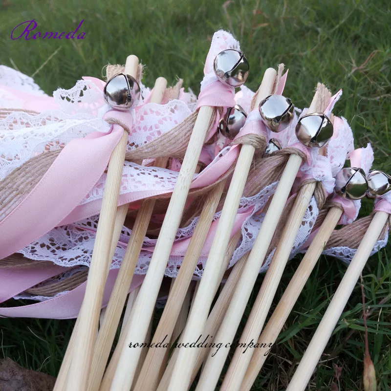 70pcs/veľa Ružová juty čipky svadobné Páse s nástrojmi Wands s veľkým sliver, Zvony pre svadobné party